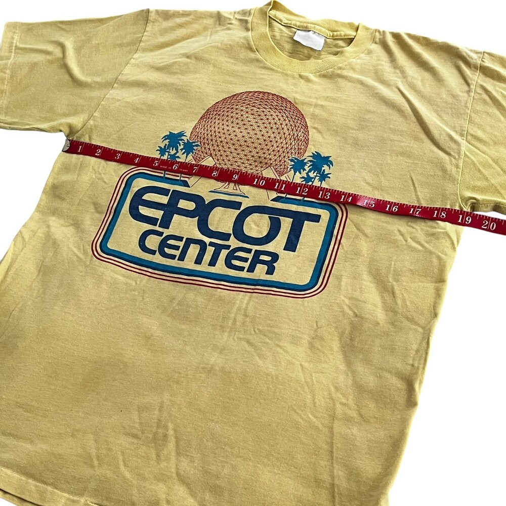 VTG Disney World WDW Epcot Center 80s Single Stitch Yellow Globe Tshirt Adult L - Picture 6 of 7